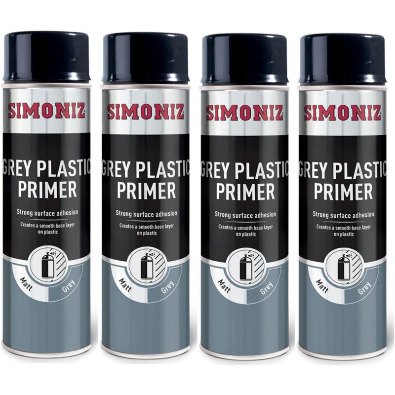 4x Simoniz Grey Plastic Smooth Primer Car Paint Spray Anti Rust Aerosol 500ml Simoniz - Dynamic Drive