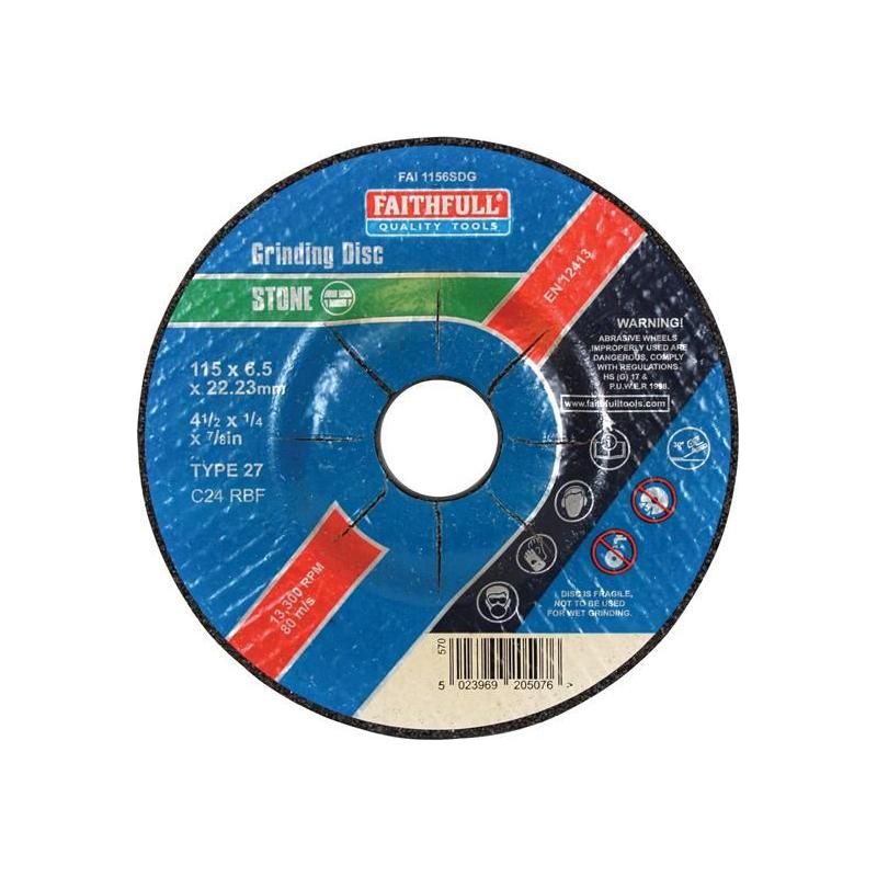 Faithfull Depressed Centre Stone Grinding Disc 115 x 6 x 22.23mm Faithfull - Dynamic Drive