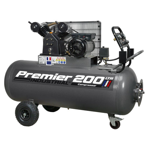 Sealey Air Compressor 200L Belt Drive 3hp with Front Control Panel SAC3203B Sealey - Dynamic Drive