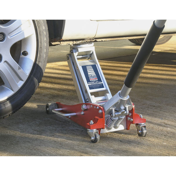 Sealey Trolley Jack 1.5 Tonne Low Profile Aluminium Rocket Lift RJA1550 Sealey - Dynamic Drive