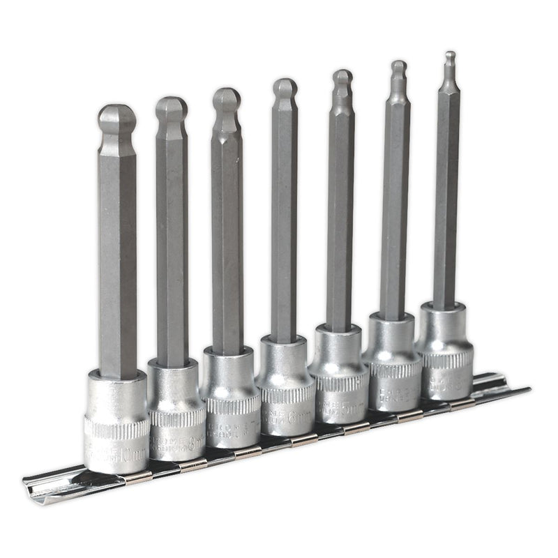 Sealey Hex Ball-End Socket Bit Set 7pc Metric 3/8"Sq Drive 100mm AK6212 Sealey  - Dynamic Drive