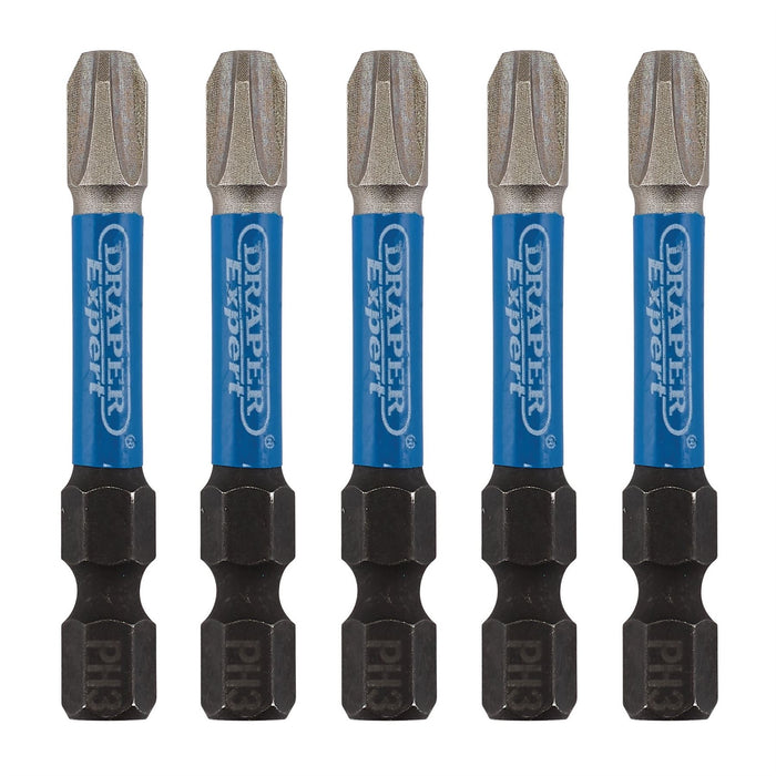 Draper Expert Cross Slot/PH Type Impact Screwdriver Bits, No.3 x 50mm, 1/4" Hex Draper - Dynamic Drive