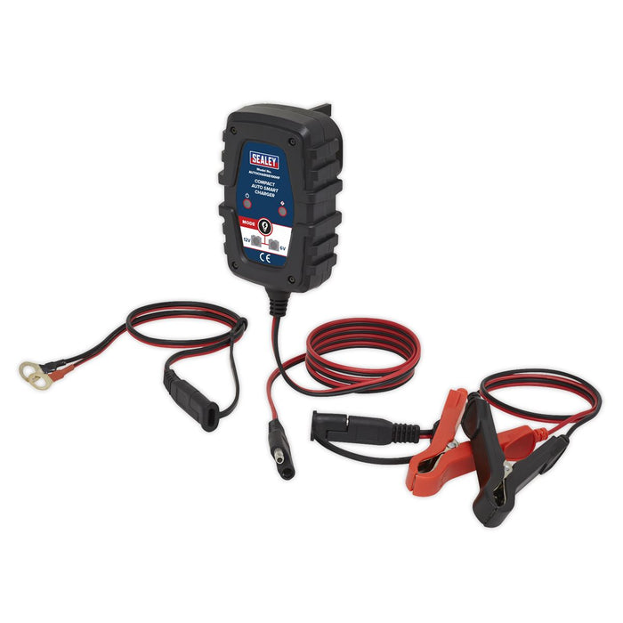 Sealey Compact Auto Smart Car Battery Charger 1A 6V 12V AGM GEL Batteries 230V Sealey  - Dynamic Drive