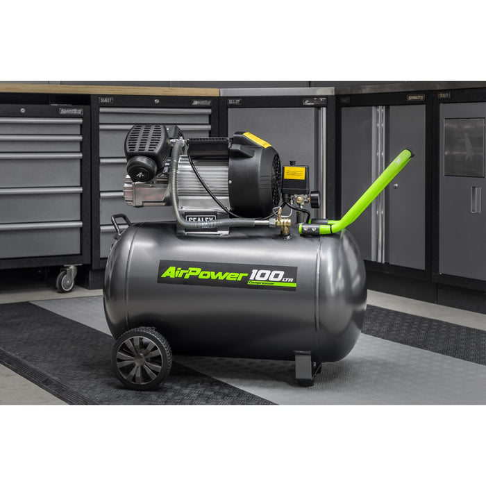 Sealey 100L Direct Drive V-Twin Air Compressor 3hp with Air Accessory Kit Sealey - Dynamic Drive