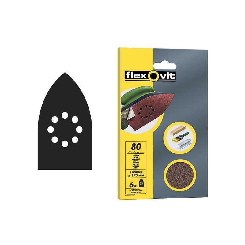 Flexovit Detail Hook & Loop Sanding Sheets 105x175mm Coarse 50G (Pack 6) Flexovit - Dynamic Drive