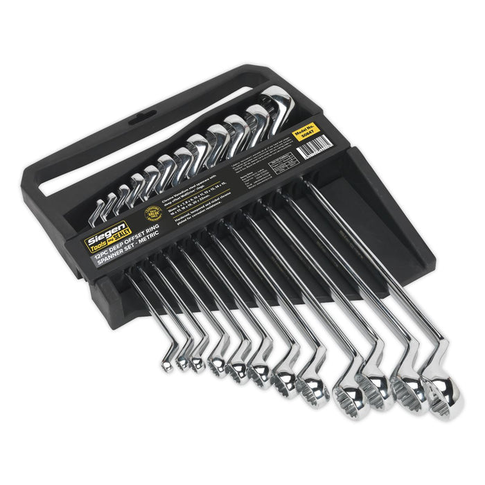 Sealey Deep Offset Ring Spanner Set 12pc Metric S0847 Seigen by Sealey - Dynamic Drive