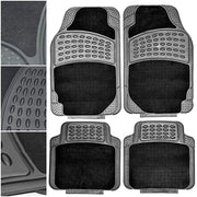 4 PCS Car Mats Rubber & Carpet Black Universal Fit Heavy Duty Non Slip Sakura  - Dynamic Drive