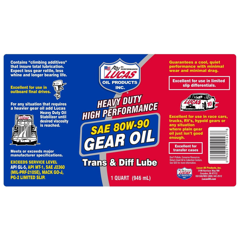 Lucas Oil 80W90 Gear Oil 946Ml 10043 Lucas Oil - Dynamic Drive