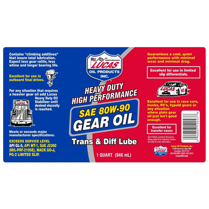 Lucas Oil 80W90 Gear Oil 946Ml 10043 Lucas Oil - Dynamic Drive
