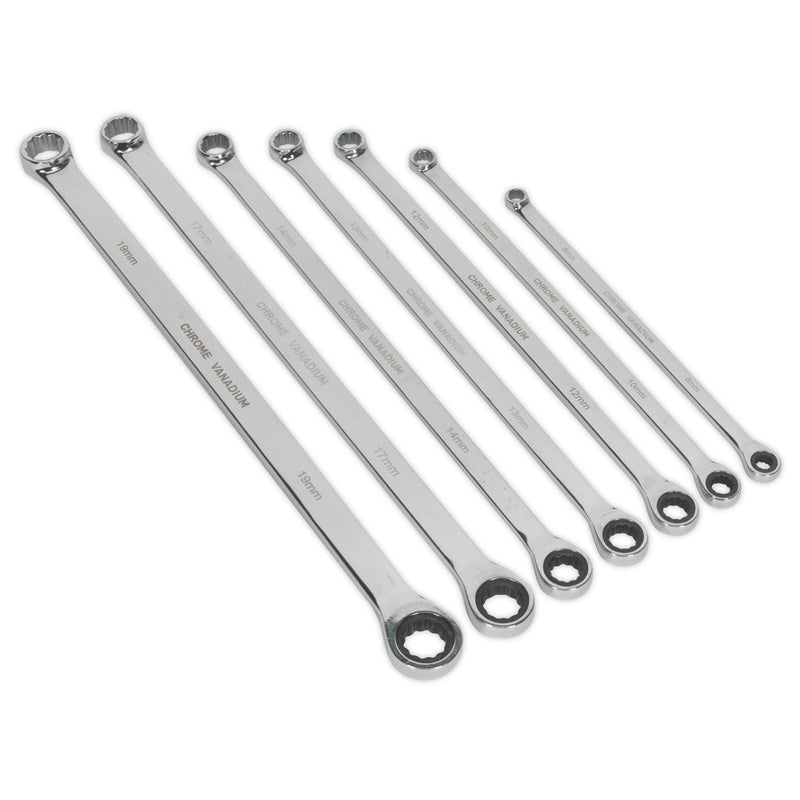 Sealey Double Ring Ratchet/Fixed Spanner Set 7pc Extra-Long Metric AK6319 Sealey - Dynamic Drive