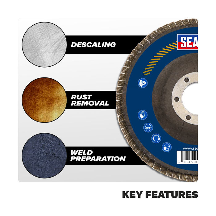 Sealey 115mm Zirconium Flap Discs 80Grit 22mm Bore - Pack of 10 FD1158010 Sealey - Dynamic Drive