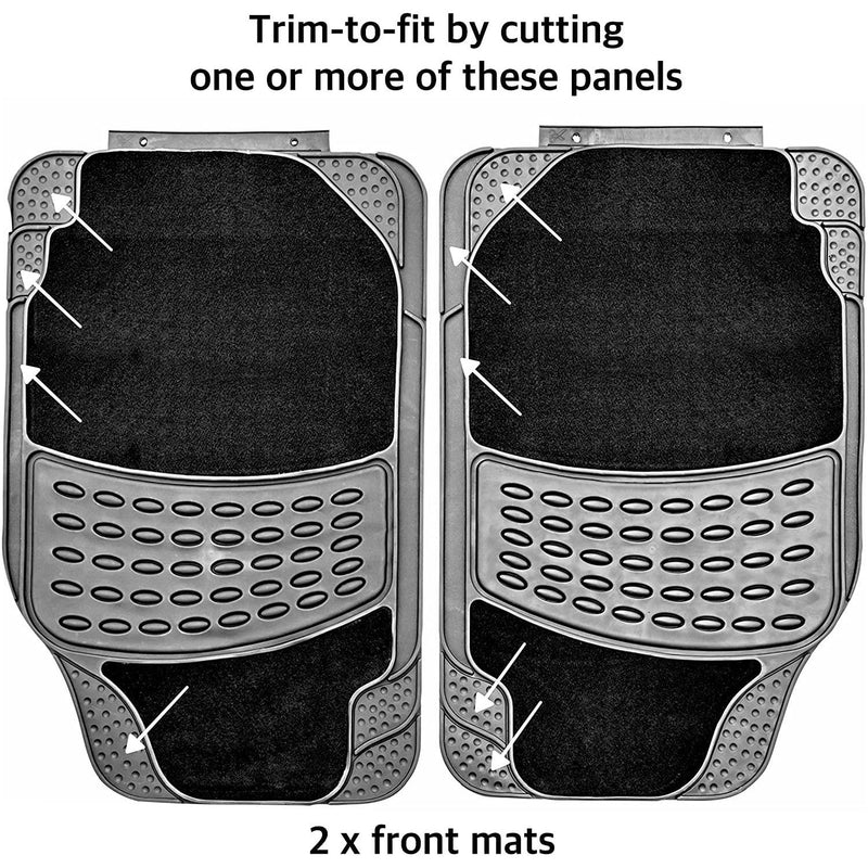 4 PCS Car Mats Rubber & Carpet Black Universal Fit Heavy Duty Non Slip Sakura  - Dynamic Drive
