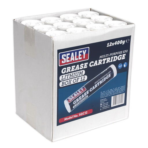 Sealey Grease Cartridge EP2 Lithium 400g Pack of 12 SGC12 Sealey - Dynamic Drive