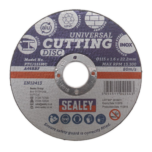 Sealey Multipurpose Cutting Disc115 x 1.6mm22.2mm Bore PTC/115MC Sealey - Dynamic Drive