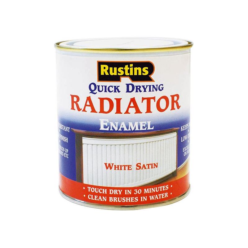 Rustins Quick Dry Radiator Enamel Paint Satin White 250ml Rustins - Dynamic Drive