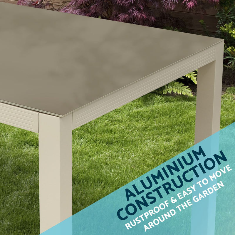 Dellonda Aluminium Garden Dining Table with Tempered Glass & Parasol Hole Dellonda - Dynamic Drive