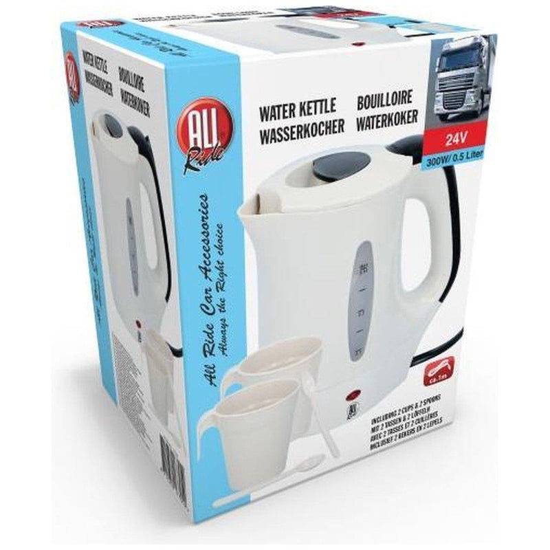 All Ride Truckers 24V Kettle 0.5Ltr 300W Water Heater Truck Lorry W Cups Spoons All Ride - Dynamic Drive
