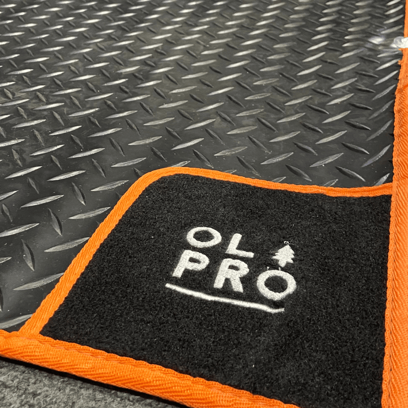 Olpro Awning Tunnel Mat 1500mm x 800mm Black Rubber checker board with Orange Edge Trim Olpro - Dynamic Drive