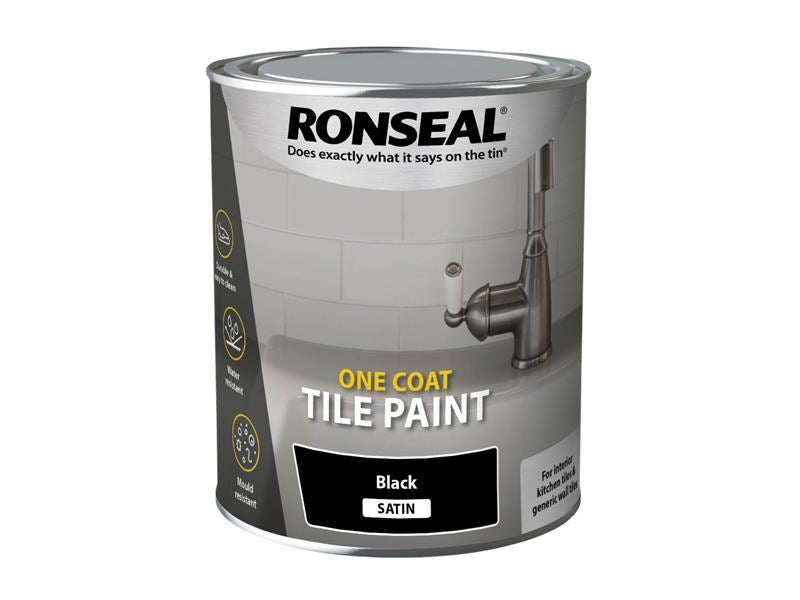 Ronseal One Coat Tile Paint Black Satin 750ml Ronseal - Dynamic Drive