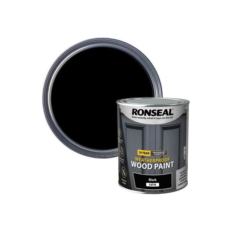 Ronseal 10 Year Weatherproof Wood Paint Black Satin 750ml Ronseal - Dynamic Drive