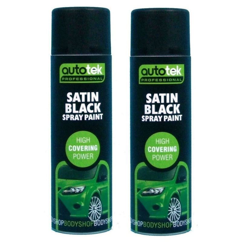 2 X Autotek Satin Black Paint Spray Aerosol 500Ml High Coverage Satin Black Autotek  - Dynamic Drive