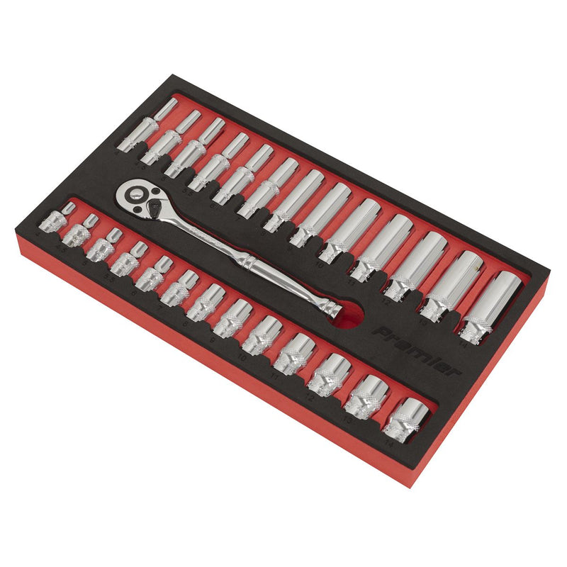 Sealey Ratchet Wrench & Socket Set 27pc 1/4"Sq Drive AK66721 Sealey - Dynamic Drive