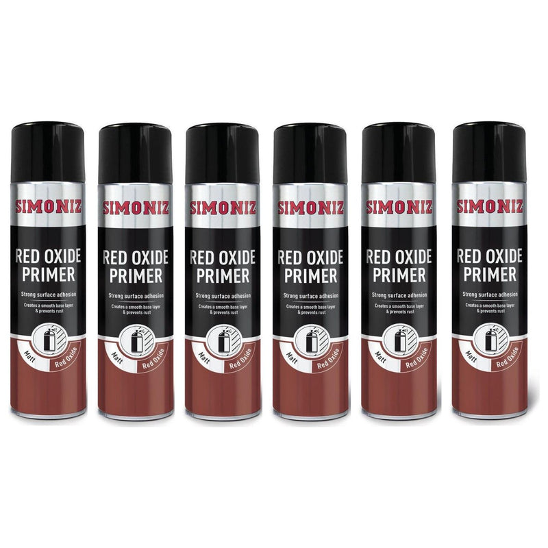 6x Simoniz Red Oxide Primer Acrylic Aerosol Auto Car Spray Paint 500ml SIMP13D Simoniz - Dynamic Drive