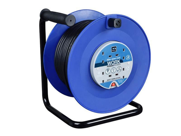 Masterplug Heavy-Duty Cable Reel 240V 13A 4-Socket Thermal Cut-Out 50m Masterplug - Dynamic Drive