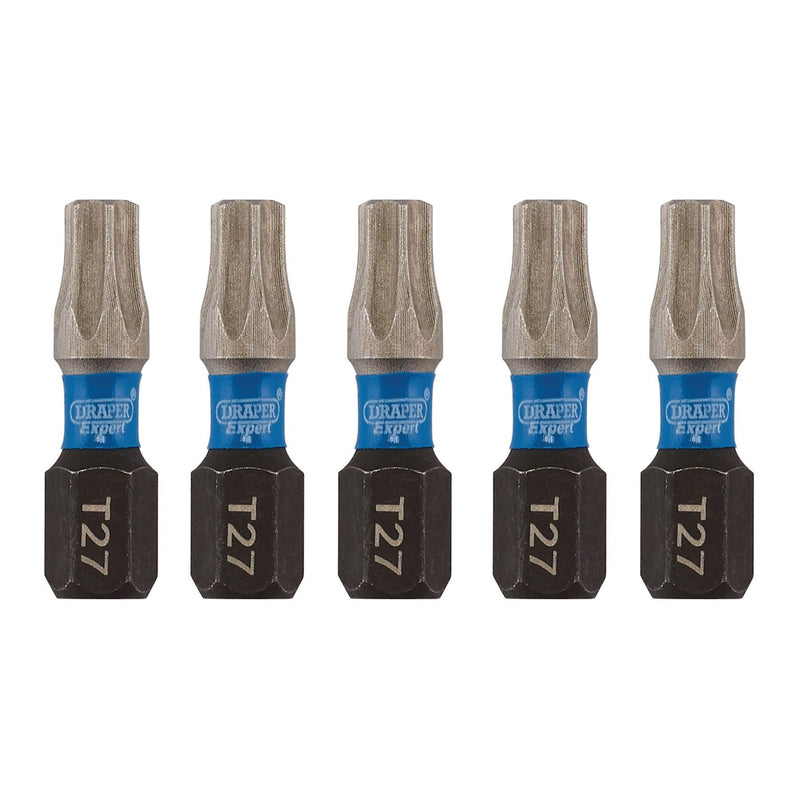 Draper Expert TX-STAR Impact Screwdriver Bits, T27 x 25mm, 1/4" Hex (Pack of 5) Draper - Dynamic Drive