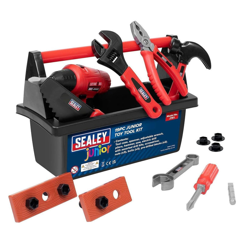 Sealey JTK 19 Piece Childrens Kids DIY Toy Hand Tool & Drill Kit With Tool Box Sealey - Dynamic Drive