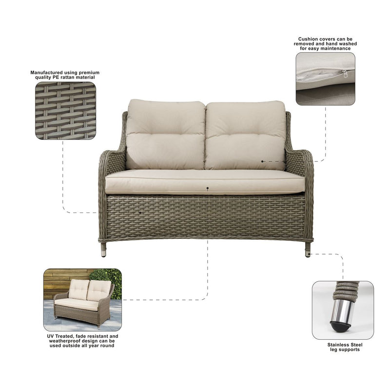 Dellonda Chester Rattan Wicker Outdoor 2-Seater Sofa DG70 Dellonda - Dynamic Drive