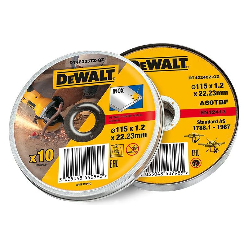 Dewalt Power Tools DT42335TZ Inox Metal/Stainless Cutting Disc 115 x 1.2 x 22.23mm (Tin of 10) DeWALT Power Tools - Dynamic Drive