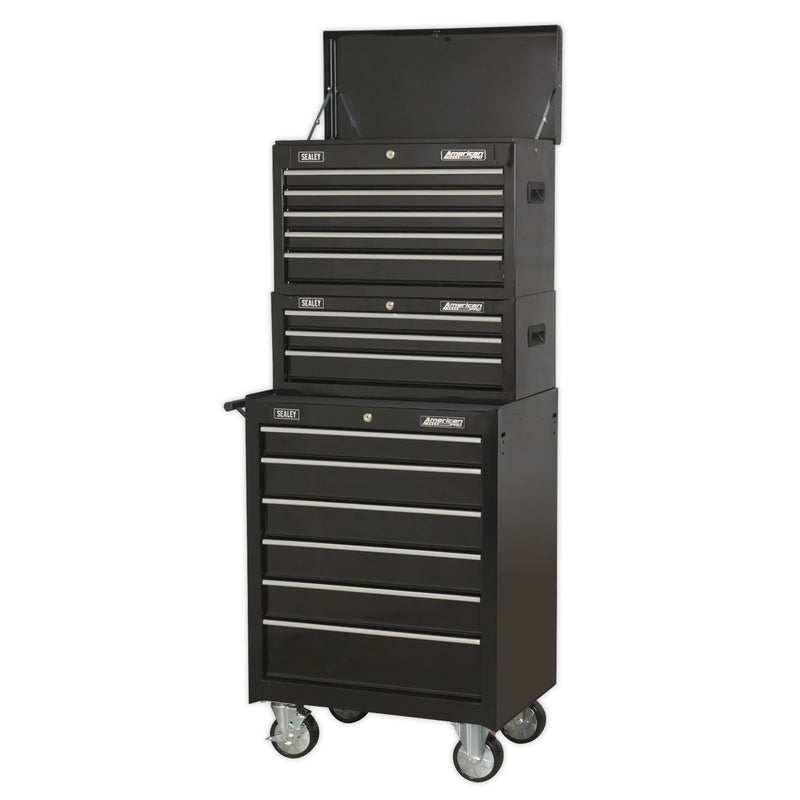 Sealey Topchest Mid-Box & Rollcab 14 Drawer Stack Black AP22BSTACK Sealey - Dynamic Drive