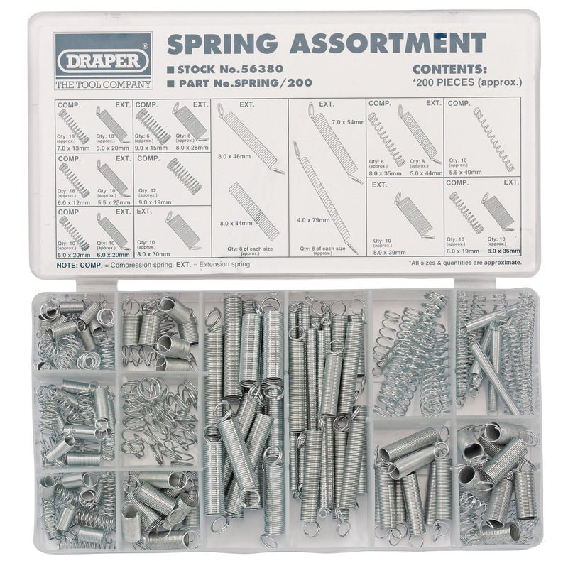 Draper Compression and Extension Spring Assortment (200 Piece) 56380 Draper - Dynamic Drive