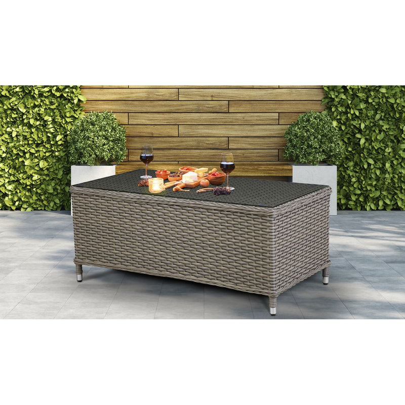 Dellonda Chester Rattan Wicker Outdoor Balcony Table with Tempered Glass Top Dellonda - Dynamic Drive