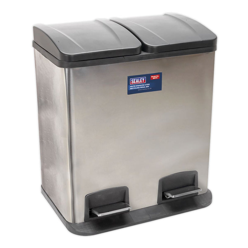 Sealey Pedal Bin Recycling 40L Stainless Steel BM73 Sealey - Dynamic Drive