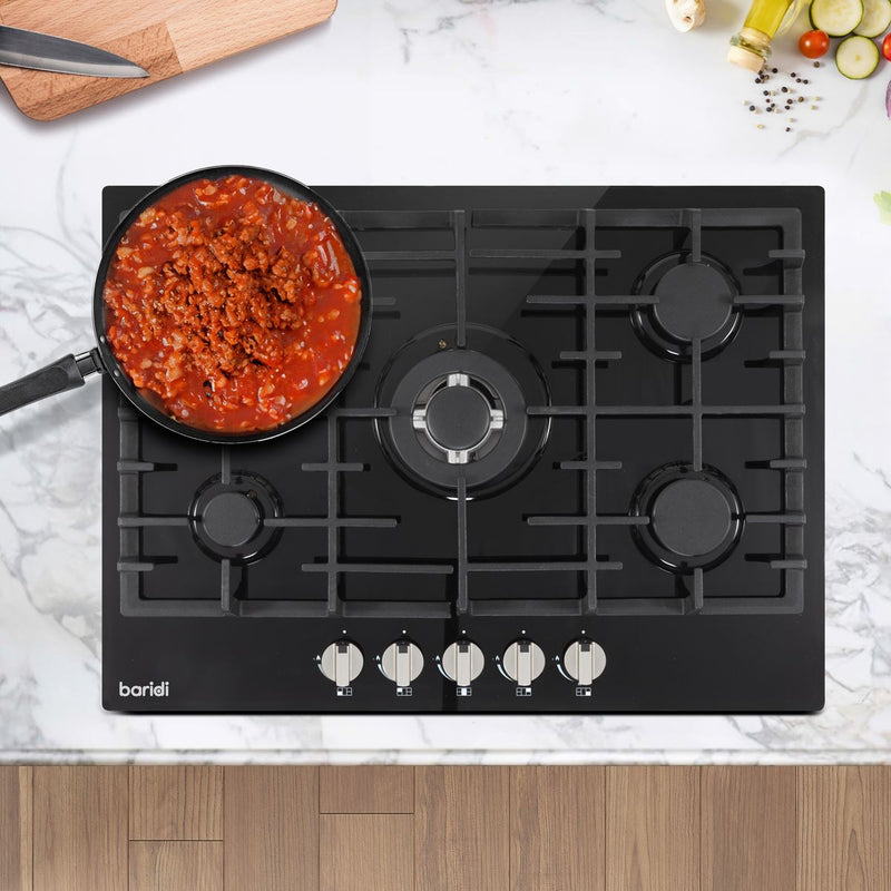 Baridi Gas Hob with 5 Cooking Zones 70cm - Black DH228 Baridi - Dynamic Drive