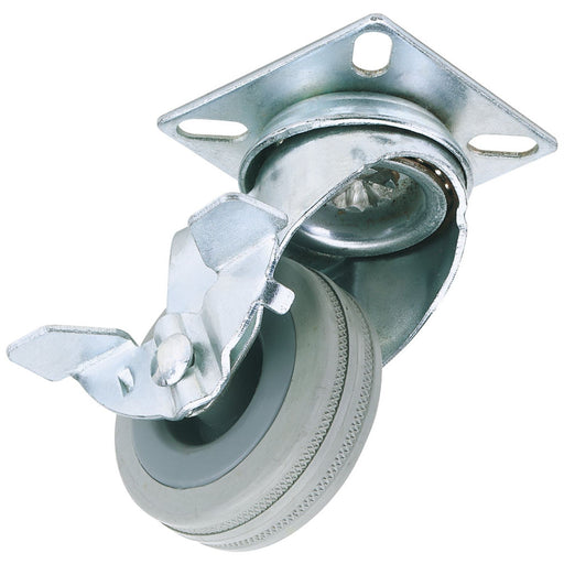 Draper Swivel Plate Fixing Rubber Castor with Brake, 50mm Diameter, S.W.L. 50kg Draper - Dynamic Drive