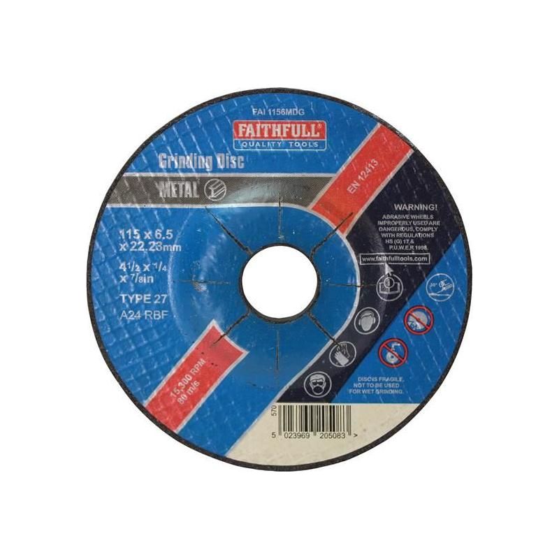 Faithfull Depressed Centre Metal Grinding Disc 115 x 6.5 x 22.23mm Faithfull - Dynamic Drive