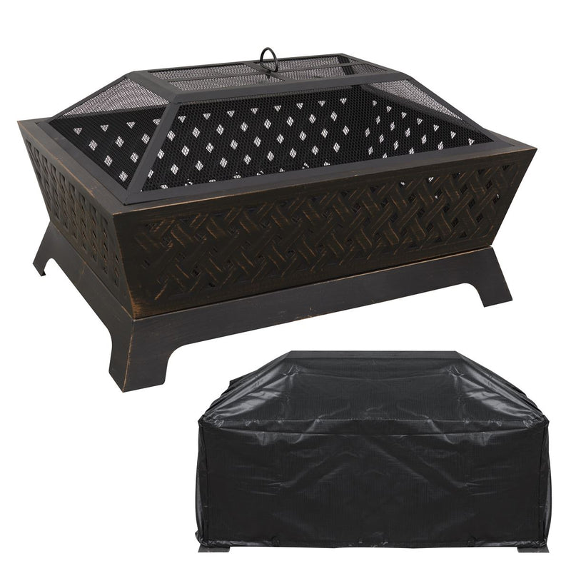 Dellonda 35" Rectangular Outdoor Fire Pit Antique Bronze Effect Dellonda - Dynamic Drive