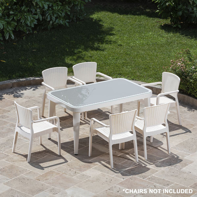 Dellonda Dining Tables with Tempered Glass Top 150 x 90 x 76cm - Ivory White Dellonda - Dynamic Drive
