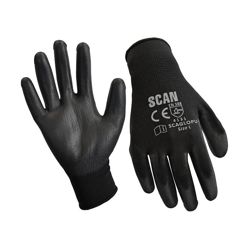 Scan Black PU Coated Gloves - XL (Size 10) (240 Pairs) Scan - Dynamic Drive