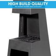 Dellonda Outdoor Chiminea Fireplace Fire Pit Heater Firewood Storage Black Steel Dellonda  - Dynamic Drive