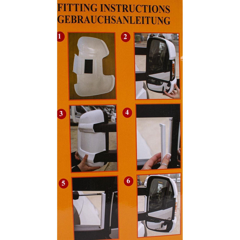 Falcon Motorhome Mirror Protectors Guards White fits Fiat Ducato Peugeot Boxer Milenco  - Dynamic Drive
