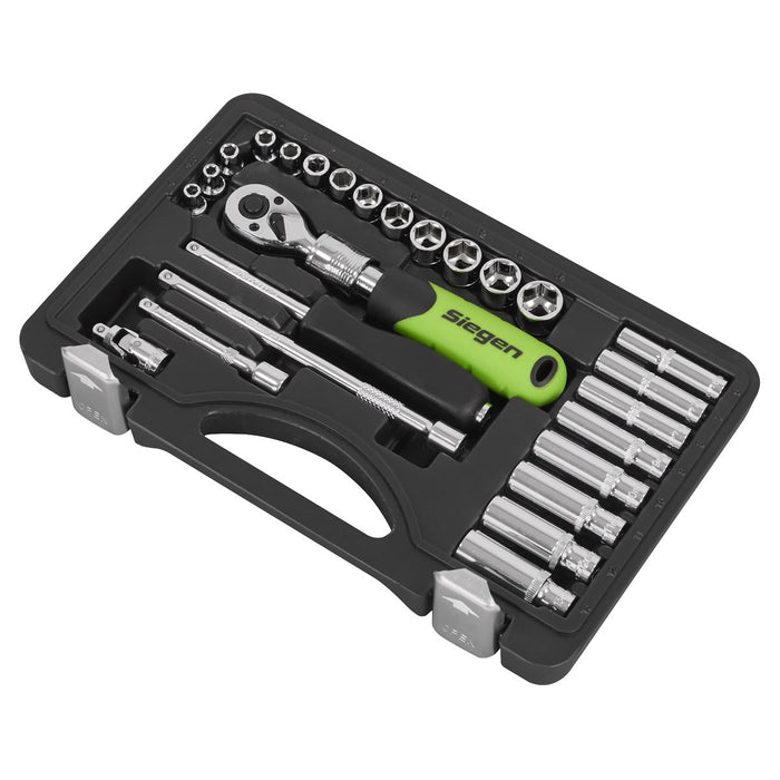 Siegen Socket Set Extending Ratchet 1/4"Sq Drive 26pc S01286 Siegen - Dynamic Drive