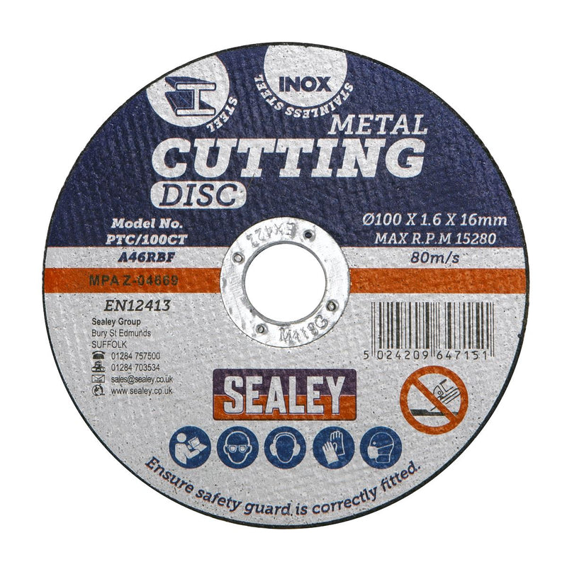 Sealey Cutting Disc100 x 1.6mm16mm Bore PTC/100CT Sealey - Dynamic Drive