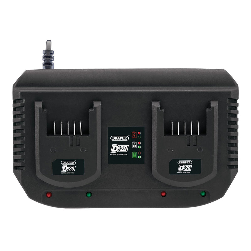 Draper D20 20V Fast Twin Battery Charger, 2 x 3.5A 92239 Draper - Dynamic Drive