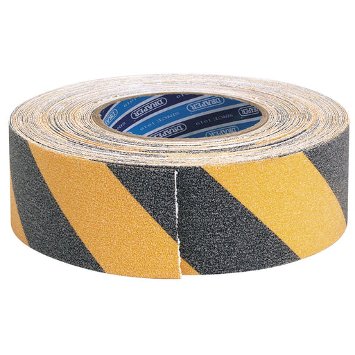 Draper Heavy Duty Safety Grip Tape Roll, 18m x 50mm, Black and Yellow 65440 Draper - Dynamic Drive
