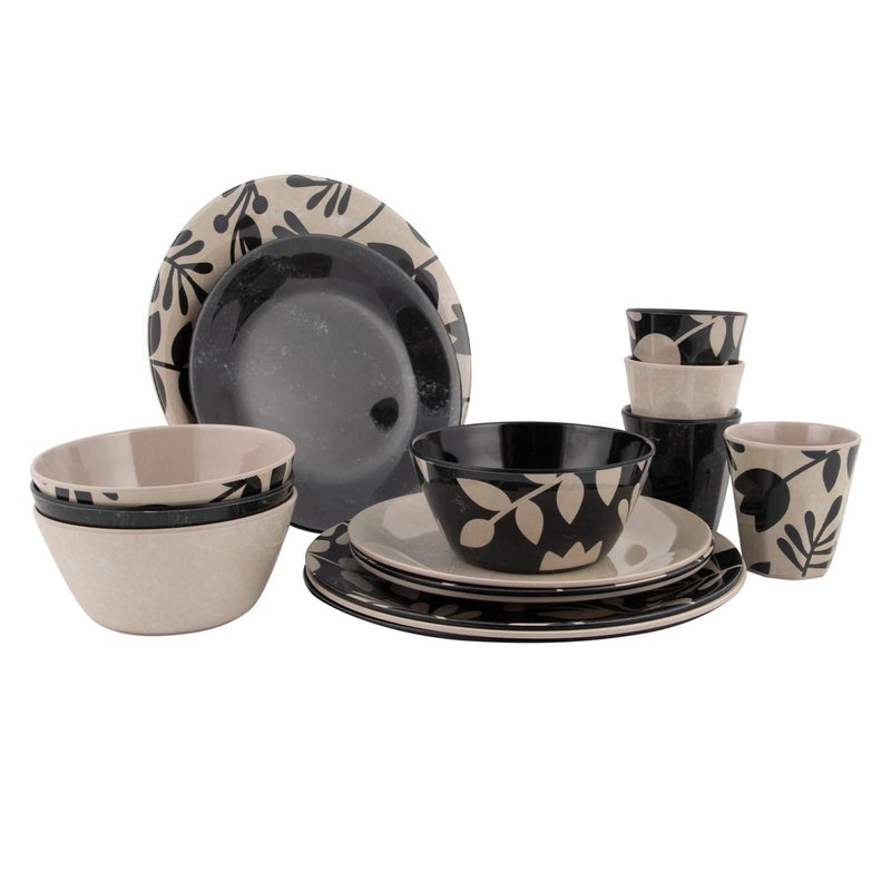 Bo-Camp Tableware Mix & Match 16 Pieces Beige/Black Bo-Camp - Dynamic Drive