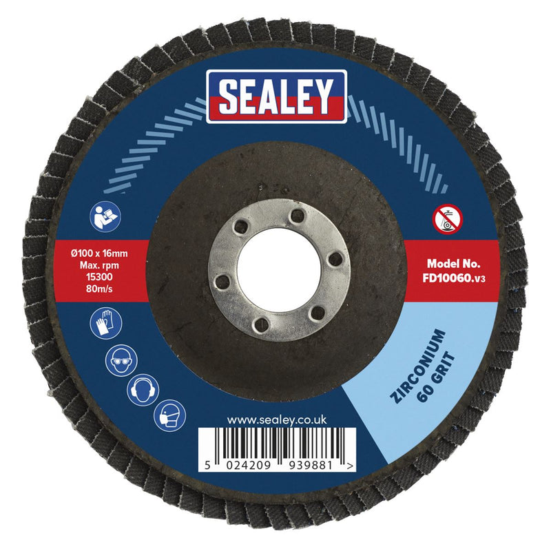 Sealey Flap Disc Zirconium 100mm 16mm Bore 60Grit FD10060 Sealey  - Dynamic Drive